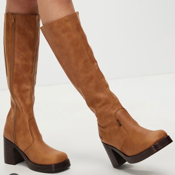 ROC Idaho Tan leather platform square toe knee high boots 37 - Picture 2 of 10